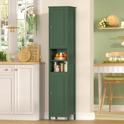 67" Tall Bathroom Cabinet with Adjustable Shelves and Doors, Narrow Bathroom Storage Cabinet for Small Space, Living Room, Entryway, Kitchen, Green - color: Green