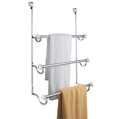 iDesign York Metal Over the Shower Door Towel Rack, Hooks for Master, Guest, Kids' Bathroom, 4.75" x 17.75" x 22.5", Chrome | For Bathroom Storage - color: Chrome