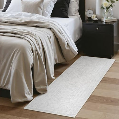 Uphome Boho Kitchen Runner Rug, 2x5 Washable Hallway Runner Rugs Non Slip, Soft Modern Entryway Carpet Runners Low Pile, Non Shedding Rug Runner for Laundry Bedroom Bathroom, Ash White - color: Ash White, size: 2'x5'