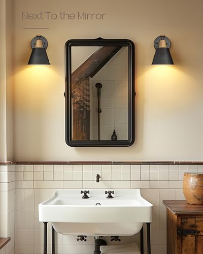 FEMILA Wall Sconces Set of 2, 1-Light Matte Black Bathroom Light Fixtures, Modern Single Vanity Light Wall Lamp with Hammered Metal Shade, 4FG59B-2 BK - color: Matte Black, size: 6", 2 pack