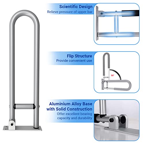 Toilet Grab Bars Bathroom Foldable Handrail Drop Down Toilet Safety Support Rails Wall Mounted Alloy Handicap Grab Bars Rails for Seniors Pregnant Woman,Black（Silver） - color: Silver