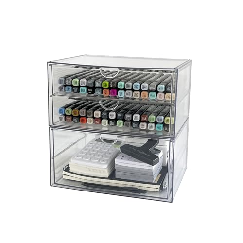 Clear Desk Drawer Organizer, 2 Pack, 3 Drawers - size: 3 Drawers
