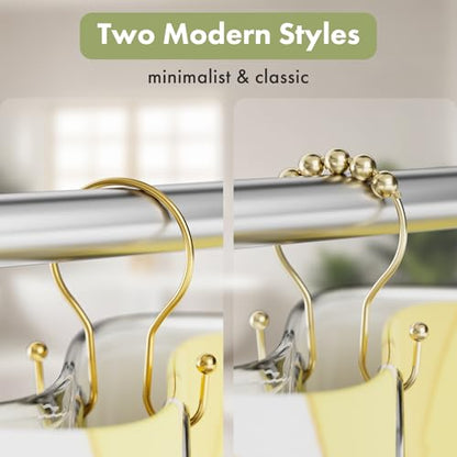 AmazerBath Shower Curtain Hooks, Dark Gold Shower Curtain Rings, Simple Double Hook Shower Curtain Hooks Rust Proof, Metal Smooth Shower Hooks for Shower Curtain Rod, 12 Pcs Shower Rod Hook - color: Dark Gold, style: Minimalist - Double Shower Hooks