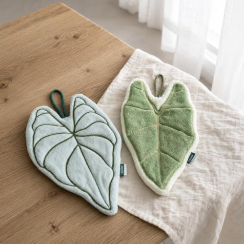 2 Pack Cute Decorative Leaf Shaped Hand Towel Set for Plant Lovers