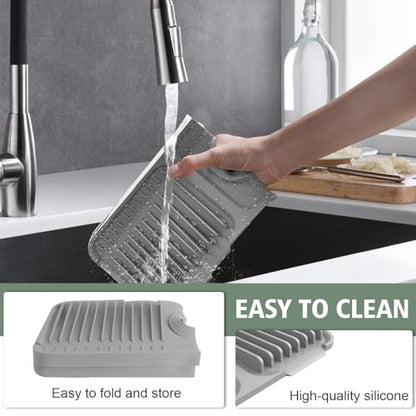 17.7-Inch Kitchen Sink Splash Guard Mat | 7° Slope for Fast Self-Draining | Snap-Lock Design | Universal & Cuttable Silicone Faucet Mat Gray - color: Gray, size: 17.7" x 5.5"