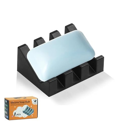 Self Draining Soap Dish Holder,Silicone Soap Dish,for Bathroom,Kitchen, Sponges，Can Extend Soap Life，Keep Soap Bars Dry and Easy Cleaning (Black,1-Pack) - color: Black,1-pack