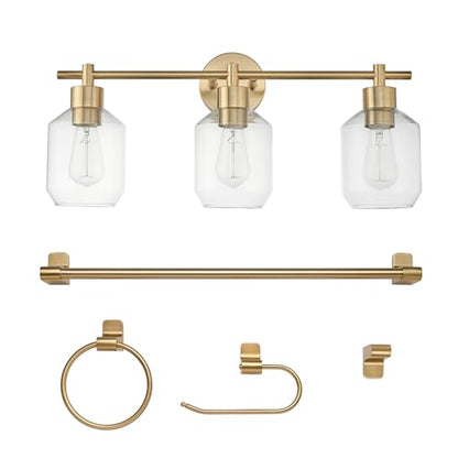 Globe Electric 51638 3-Light Vanity All-in-One Bathroom Set, 5 Piece Gold Finish - color: Gold