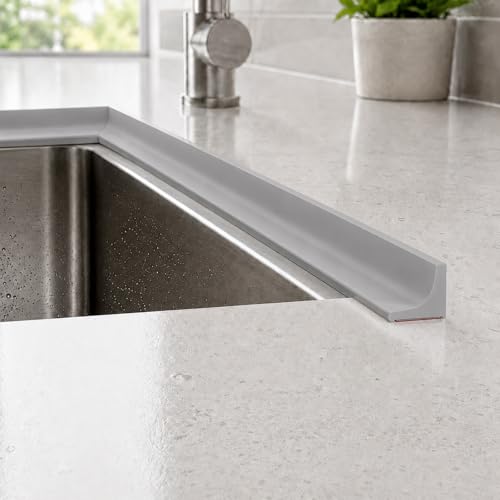 39 Inch Silicone Shower Threshold Water Dam, Flexible Water Barrier Strip for Shower Door, Kitchen Sink, Bathroom Countertop & Toilet Edge, Self-Adhesive Splash Guard for Wet Area Protection - color: Gray, style: 39Inch