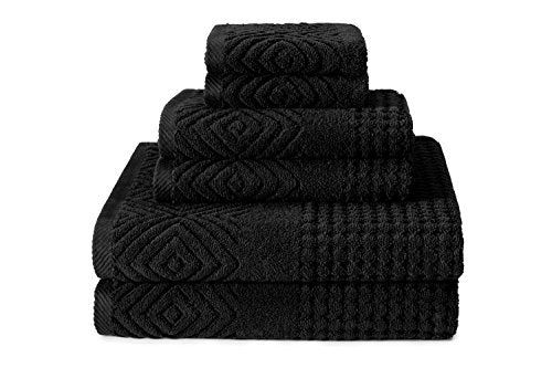 Texere 100% Organic Cotton Jacquard Towel Sets (Black (Diamond), 6 Piece) - color: Black (Diamond)