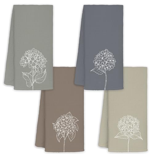 JINYO Minimalist Hydrangea Hand Towels for Bathroom Set of 4, Boho Neutral Botanical Decorative Towels for Kitchen Spa Guest Bathroom Decor, Floral Decor Dish Tea Towels, 16x24 Inch - color: Minimalist Floral Towels-5