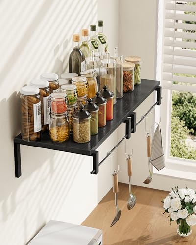 Deep Floating Shelves for Wall, 12 inch Wall Mounted Shelves Set of 2, Wide Floating Shelves for Living Room, Bedroom, Study, Bathroom, Black TBJ02P2BB - color: Black