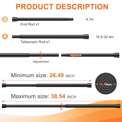 Tension Curtain Rod 26-39 Inch No Drilling Spring Loaded Curtain Rods Adjustable Extendable Tension Rods for Window Closet Bookshelf Kitchen Bathroom, Black - color: Black, size: 1PCS-26-39 Inch