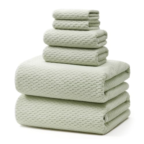 ecolook Microfiber Towel Set of 6, Green | Ultra-Soft, Oversized, Absorbent & Quick-Drying | 2 Bath Sheets, 2 Hand, 2 Washcloths - color: Green