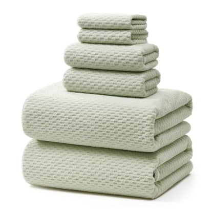 ecolook Microfiber Towel Set of 6, Green | Ultra-Soft, Oversized, Absorbent & Quick-Drying | 2 Bath Sheets, 2 Hand, 2 Washcloths - color: Green