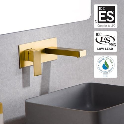 SUMERAIN Wall Mount Bathroom Sink Faucet, Brushed Gold | Rough in Valve Included, Left-Handed Single Handle - color: Brushed Gold, size: Left-Handed