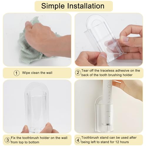 2Pcs Toothbrush Holders, Self Adhesive Wall Mount Clear Organizer | Clear Multifunction Toothbrush Storage, No Drilling Installation, Saves Bathroom Space, Keeps Toothbrushes Ventilatedand Dry