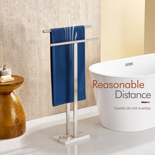 KOKOSIRI Towel Rack Free Standing Brushed Nickel 2-Tier Towel Holder for Bathroom Floor Stand with Heavy Marble Base Thicken Steady Design Stainless Steel THS0005-BR - color: Brushed Nickel