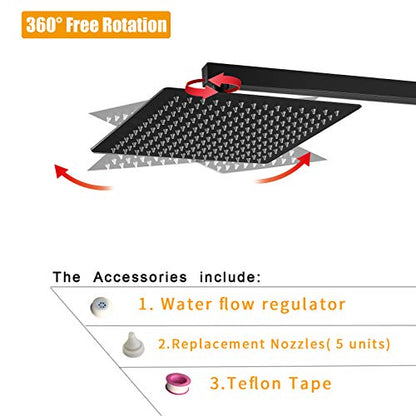10 In Rain Shower Head High Pressure Rainfall Shower Head Matte Black | Square Rain Bathroom Showerhead, High Flow, Large Stainless Steel, Ceiling Mounted, Wall Mounted, Waterfall Full Body - color: Black, size: 10 Inch