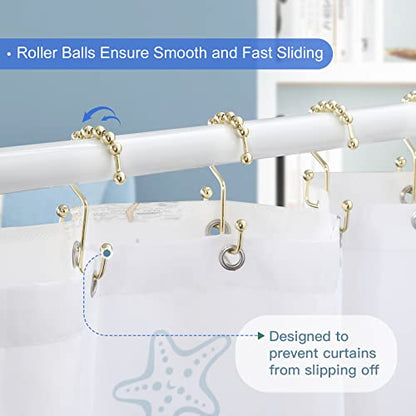 Shower Curtain Rings, SUTINE Shower Curtain Hooks, Stainless Steel Gold Shower Curtain Hooks Rust Proof, Easy Sliding Double Shower Hooks for Shower Curtains, Curtain & Liners, 12pcs-Gold - color: Gold
