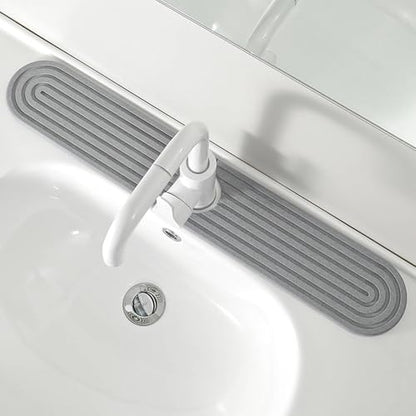 dophee Diatomite Fast Drying Stone Faucet Mat for Kitchen Sink, Dark Grey | Sink Tray Faucet Splash Guard Absorbent Mat for Bathroom Counter, 23.3"x3.9" - color: Dark Gray