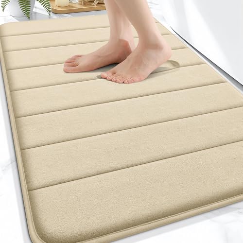 OLANLY Memory Foam Bath Mat 32x20, Super Soft Absorbent Bathroom Rugs, Quick Dry, Machine Washable Shower Floor Rugs, Bathmat Carpet, Bathroom Home Decor Accessories, Beige - color: Beige, size: 32" X 20"