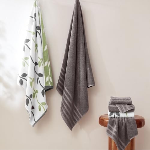 Modern Threads 6 Piece Bath Towel Set – Bathroom Set with 2 Bath Towels, 2 Hand Towels, and 2 Wash Cloths – 100% Cotton, Super Absorbent & Extra Soft – Reversible Natural Vine (Gray) - color: Gray
