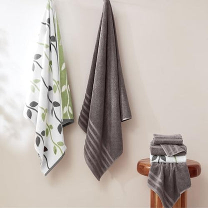 Modern Threads 6 Piece Bath Towel Set – Bathroom Set with 2 Bath Towels, 2 Hand Towels, and 2 Wash Cloths – 100% Cotton, Super Absorbent & Extra Soft – Reversible Natural Vine (Gray) - color: Gray