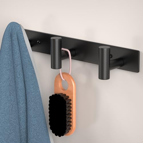 HUFEEOH Coat Hooks Wall Mount, Stainless Steel 3 Hooks Towel Hooks Black T Shaped Coat Hanger Wall Mount, Heavy Duty Wall Hooks Purse Rack for Hanging - color: Black, size: 1 Pack "T" shape 3 hooks