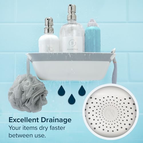 SlipX Solutions Shower Organizer Caddy, Sturdy Storage Organizer, Power Lock Suction Cups, Holds up to 22 Pounds, Tool Free, Drill Free, Removeable, Perfect for RV, Dorm, & Bathroom (White)