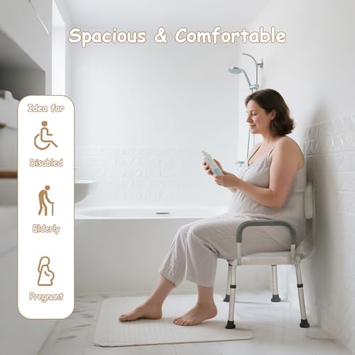 Plus Size 24in Extra Wide Shower Seats for Adults with Arms & Back.SQ | Semi Pre-Assembled, Bath Chairs for Seniors, or Big & Tall Person, 150kg Weight Capacity.