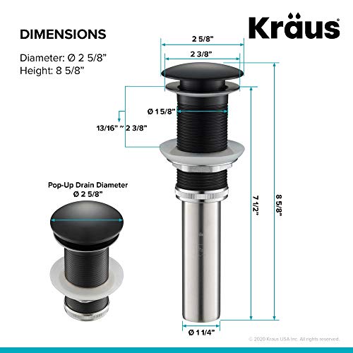 KRAUS Pop-Up Drain in Matte Black, PU-10MB - color: Matte Black, size: 8 5/8 Inch