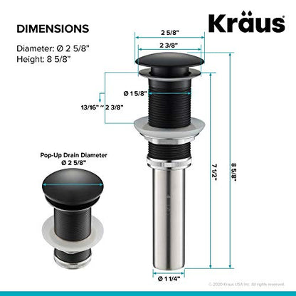 KRAUS Pop-Up Drain in Matte Black, PU-10MB - color: Matte Black, size: 8 5/8 Inch