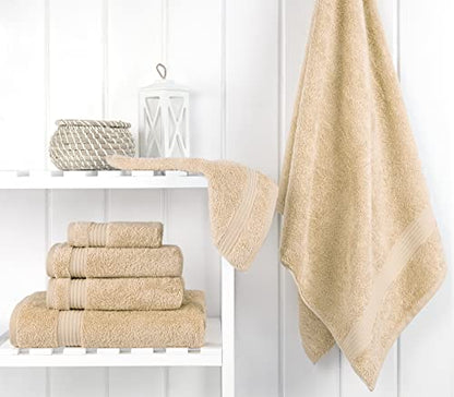 Cotton Paradise 100% Cotton Turkish Towel Set, Soft Absorbent Quick Dry, 6 Piece Towel Set, Beige - color: Beige, size: (27"x54") +( 16"x28") + (13"x13")