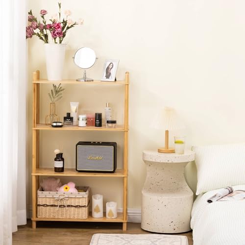4-Tier Expandable Freestanding Open Bamboo Book Shelf - No-Tool Assembly & Modular,Bathroom Storage Shelf Unit Plant Stand for Small Space, Bedroom, Living Room, Home Office (Natural, 4-Tier) - color: Natural 4-tier-1