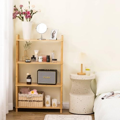 4-Tier Expandable Freestanding Open Bamboo Book Shelf - No-Tool Assembly & Modular,Bathroom Storage Shelf Unit Plant Stand for Small Space, Bedroom, Living Room, Home Office (Natural, 4-Tier) - color: Natural 4-tier-1