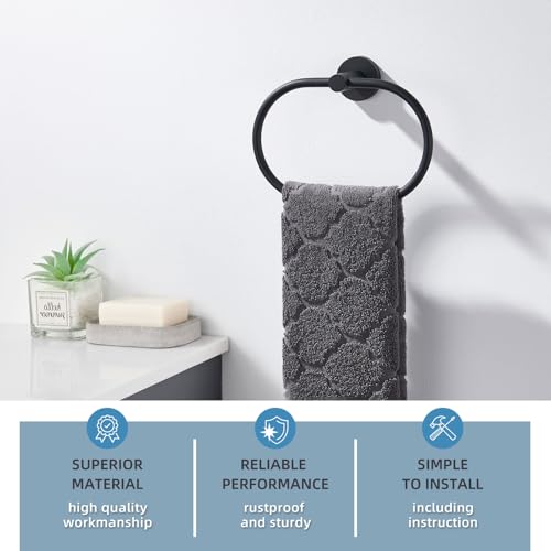 Angle Simple Bathroom Hand Towel Holder, Swivel Towel Ring, Matte Black | Rustproof SUS304 Stainless Steel, Smooth Rotation, Modern Oval Washcloth Hanger for Kitchen Vanity Sink, Screw Wall Mount - color: Oval - Matte Black