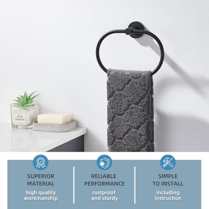 Angle Simple Bathroom Hand Towel Holder, Swivel Towel Ring, Matte Black | Rustproof SUS304 Stainless Steel, Smooth Rotation, Modern Oval Washcloth Hanger for Kitchen Vanity Sink, Screw Wall Mount - color: Oval - Matte Black