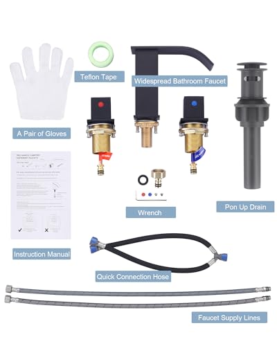 Waterfall Bathroom Faucet 3 Hole: ARCORA 8 Inch Widespread Bathroom Faucet Matte Black, Modern 2 Handles Bathroom Sink Faucet with Pon Up Drain and cUPC Supply Lines - color: Matte Black