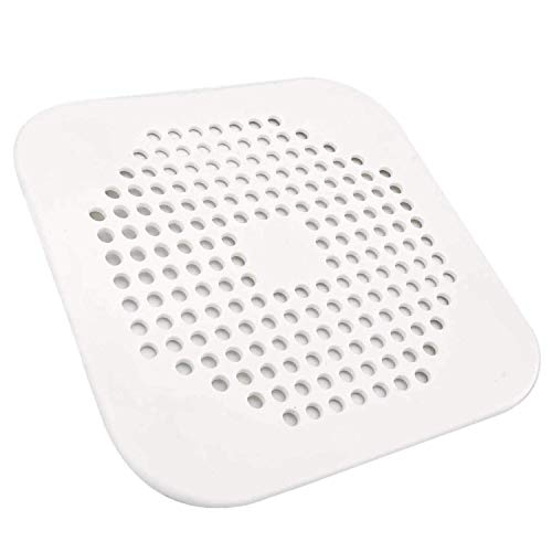 Square Drain Cover Filter Shower Drain Hair Catcher with Suction Cups Silicone Drains Protector Sewer Filter for Bathroom/Shower Room/Kitchen/Basin/Sink 2 Pack (White) - color: White