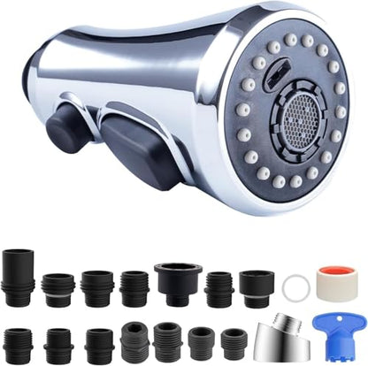 Hibbent Pull Down Spray Head for Kitchen Faucet, NSF/ANSI/CAN 61 & CUPC Certified 3-Function Spray Nozzle, 15 Adapters, Sink Faucet Head Replacement Compatible with Moen, Delta, Kohler, Chrome - color: Chrome, style: 2.5 Gallon Per Minute