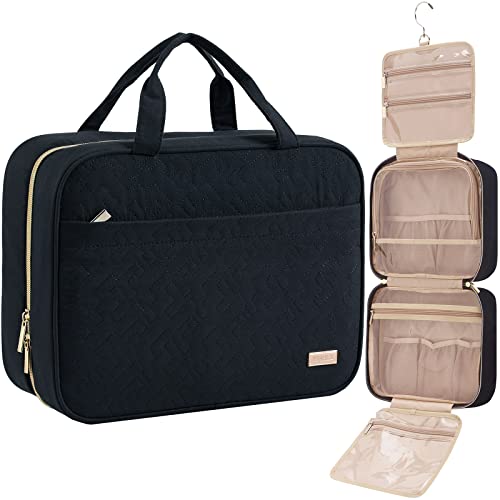 NISHEL Travel Toiletry Bag for women, Portable Hanging makeup Organizer | for Travel-Sized Shampoo, Conditioner, Brushes Set, makeup Accessories, Large Size, Black - color: Black, size: Large