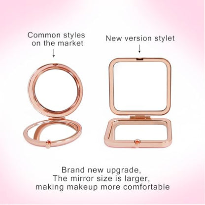 Compact Mirror, Handheld 2.8 inches Travel Makeup Mirror, 1X/2X Magnifying Square Pocket Makeup Mirror Rose Gold Butterfly - color: Rose Gold 11