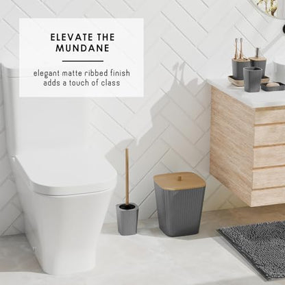 Clara Clark Bathroom Set, Bathroom Sets with Shower Curtain and Rugs | 22 Piece Grey Bathroom Accessories Set with Toothbrush Holder, Soap Dispenser, Soap Dish, Toilet Brush, and Trash Can - color: Grey, size: Complete Set + Bath Rugs