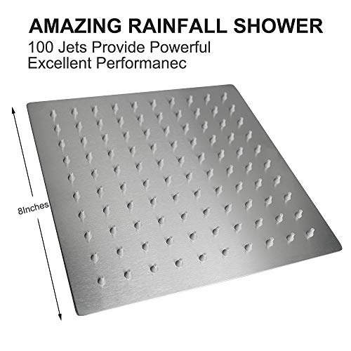 NearMoon Rain Shower Head, High Flow Stainless Steel Square Rainfall Shower, High Pressure Design, Awesome Shower Experience Even At Low Water Flow (8 Inch, Brushed Nickel) - color: Brushed Nickel, size: 8 Inch Square