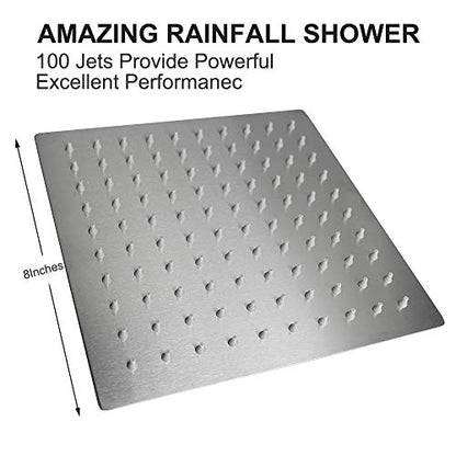 NearMoon Rain Shower Head, High Flow Stainless Steel Square Rainfall Shower, High Pressure Design, Awesome Shower Experience Even At Low Water Flow (8 Inch, Brushed Nickel) - color: Brushed Nickel, size: 8 Inch Square