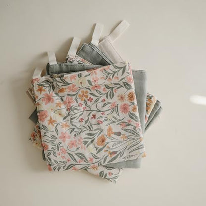 mushie Muslin Organic Cotton Washcloths 5-Pack (Pastel Blooms Combo) | Soft Wipes for Baby Cleanups and Bathing - color: Pastel Blooms Combo