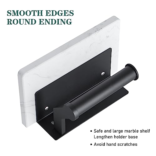 Hoimpro Toilet Paper Holder Wall Mounted, Marble Tissue Roll Rack | Matte Black | White Natural Marble Shelf Hand Paper Roll Holder, for Bathroom Kitchen Washroom Bedroom Aluminum - color: Black