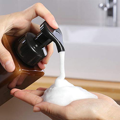 UUJOLY Foaming Soap Dispenser, 450ml (15oz) Refillable Pump Bottle Plastic for Liquid Soap, Shampoo, Body Wash (2 Pcs) (Amber) | Hand Dispenser for Liquid Soap, Shampoo & Body Wash – Saves Soap with Rich Foam, Reusable, Easy to Refill, BPA-Free - color: A