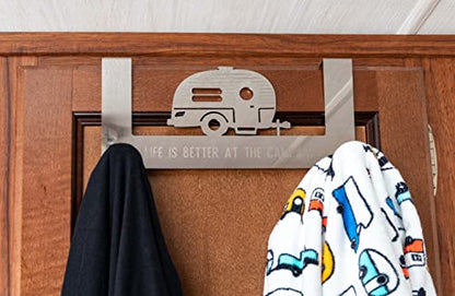 Camco Life is Better at The Campsite Over-The-Cabinet Hooks | Ideal for Small Spaces | Made of Durable Stainless Steel | (53381), Silver, Medium - size: Medium