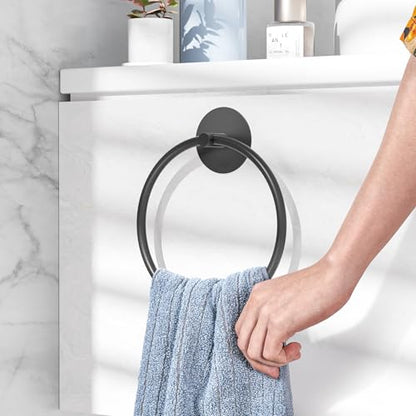 Matte Black Bathroom Towel Ring - SUS304 Stainless Steel Bathroom Towel Rack, Susswiff Adhesive Wall Mounted Hand Towels Holder, Towel Hanger for Bathroom Organizer, Kitchen Storage - color: Matte Black